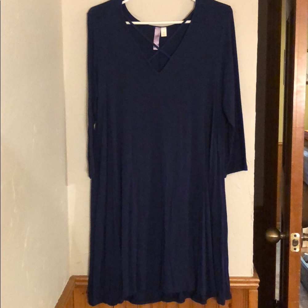 Cross Neck Navy Dress